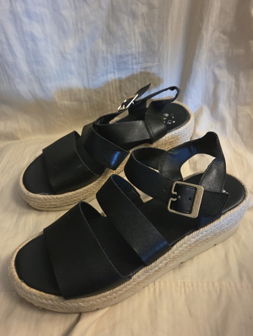 Dr Scholl's Strappy Black Platform Sandals Shoes Woven Sz 8